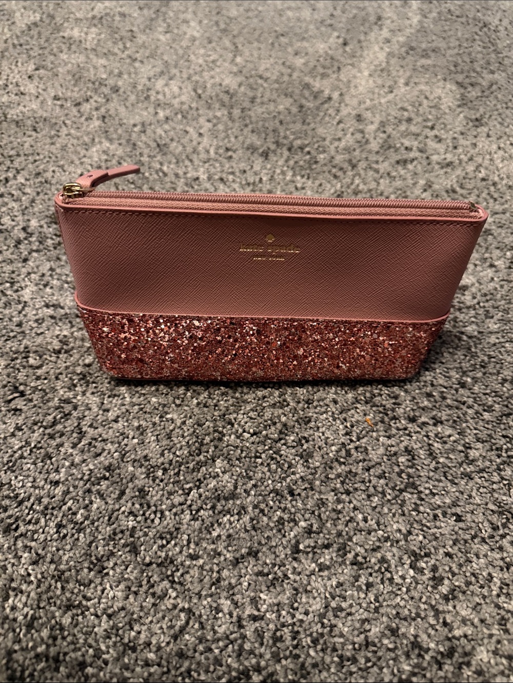 kate spade Rose Pink Glitter Bottom Zip Cosmetic Pouch